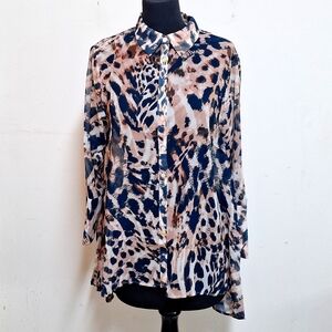 NEW! Animal-Print Hi-Low Hem Shirt, Petrol - MarlaWynne Wynne Layers